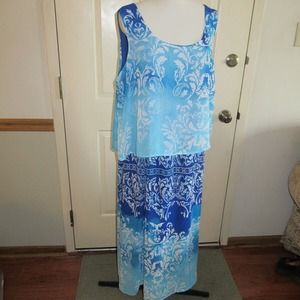 Tantrums Tropical Floral Print Blue Layered Midi Dress Summer Cruise Pool Large